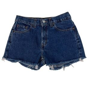 LEVI’S STRAUSS 505 Junior Women’s Blue Jean Shorts Sz 9 Dark Wash Frayed Hem